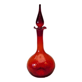 1950s Mid-Century Red Tangerine Blenko Decanter For Sale
