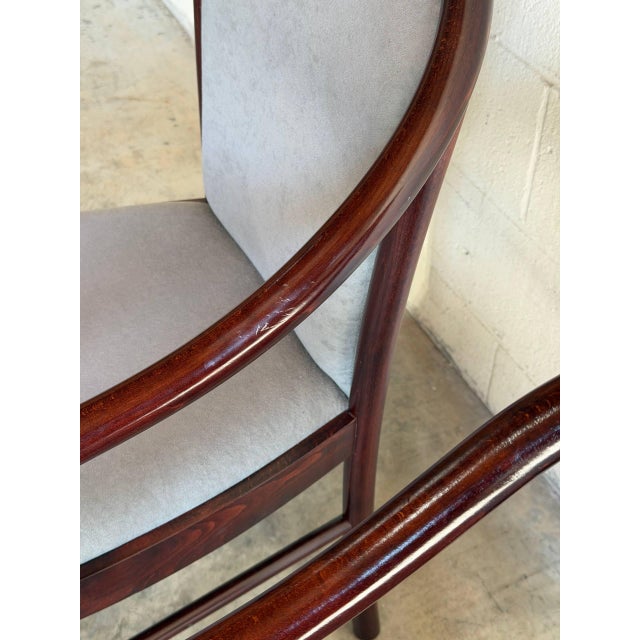 Wood Grey Upholstered Barrel Armchairs Pair With Dark Wood Frames Vintage 1980s For Sale - Image 7 of 9
