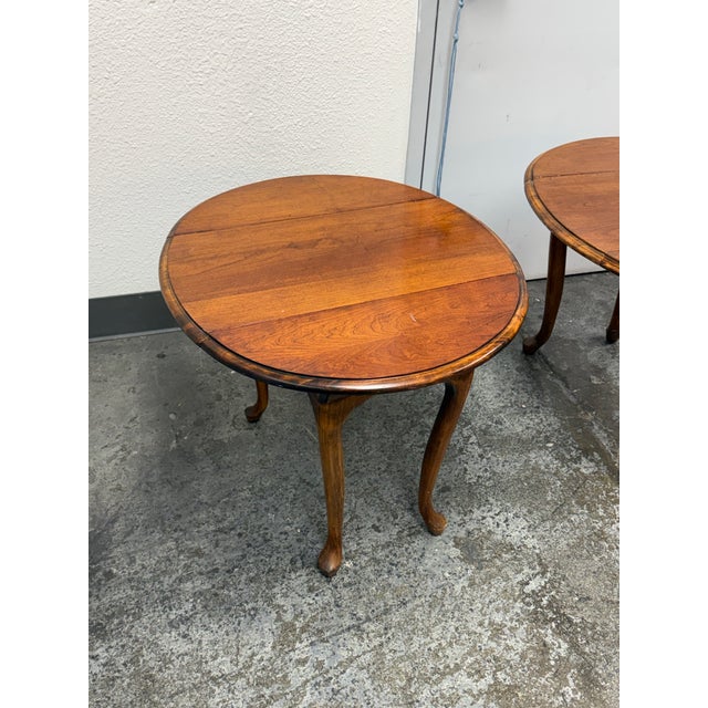 Wood Queen Anne Style Drop-Leaf Side Tables, Pair For Sale - Image 7 of 12