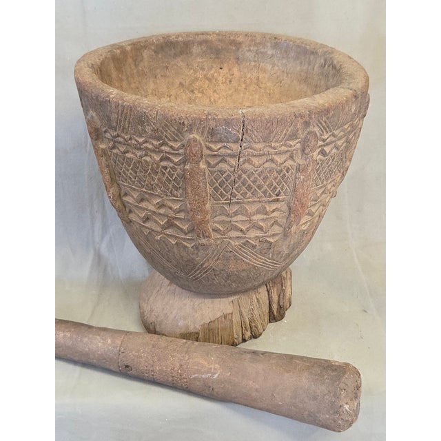 Old African Dogon Hand Carved Wood Oversized Mortar and Pestle For Sale - Image 9 of 13