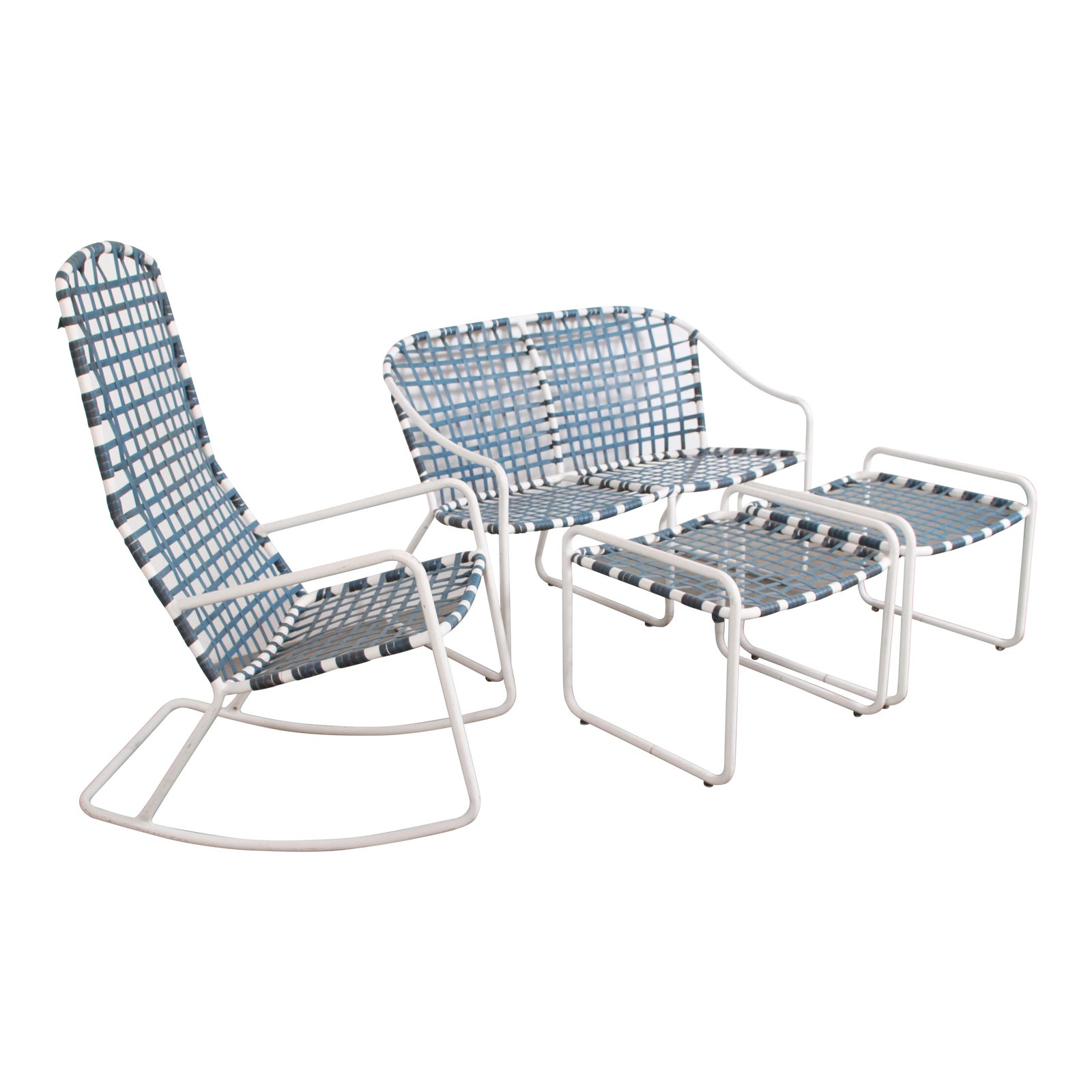 Brown Jordan Aluminum Patio Rocking Chair Settee & Pair of Ottomans a