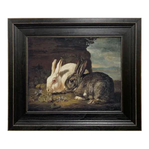 8x10" Framed Print on Canvas of Two Rabbits in Distressed Black Wood Frame