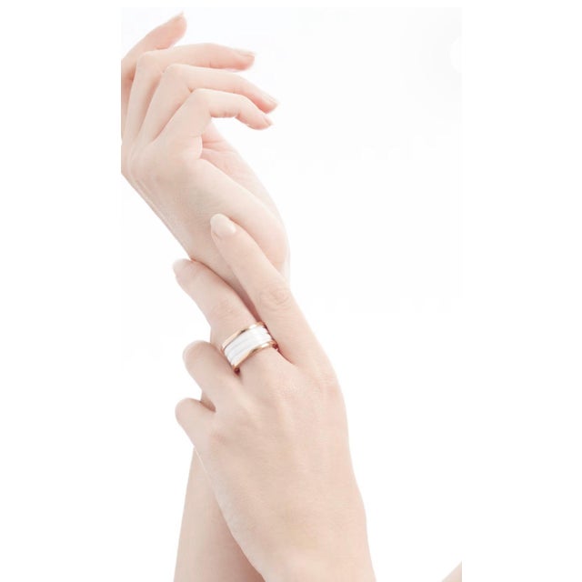 Rose Bulgari B Zero Wide Four- Band , 18 Karat Rose Gold Loops White Eternity Band For Sale - Image 8 of 8