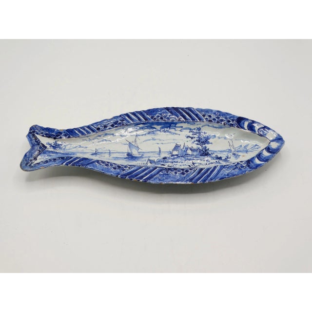 Ceramic Early Antique Dutch Delft Chinoiserie Herring Fish Dish Plate For Sale - Image 7 of 7