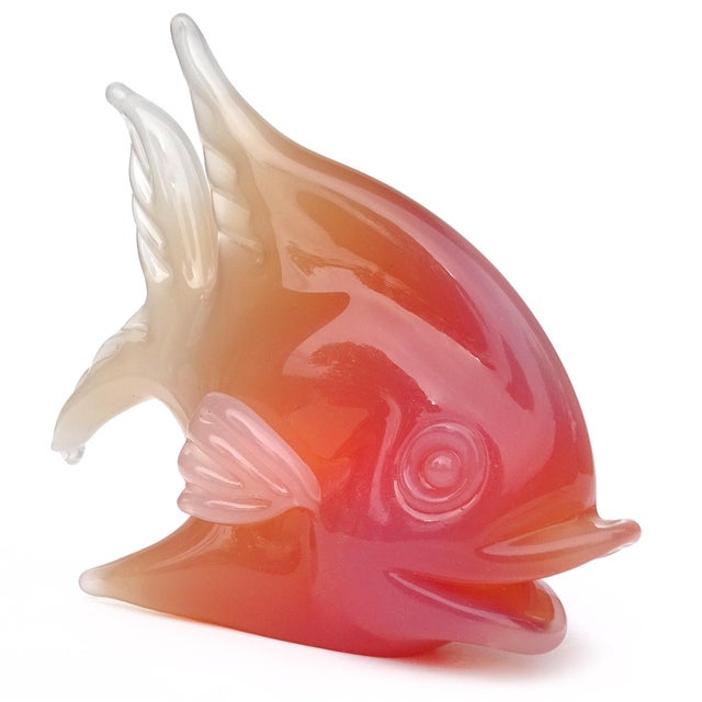 Murano Vintage Seguso Murano Italian Art Glass Angel Fish Opalescent Orange White Alabastro Sculpture Figurine For Sale - Image 4 of 6