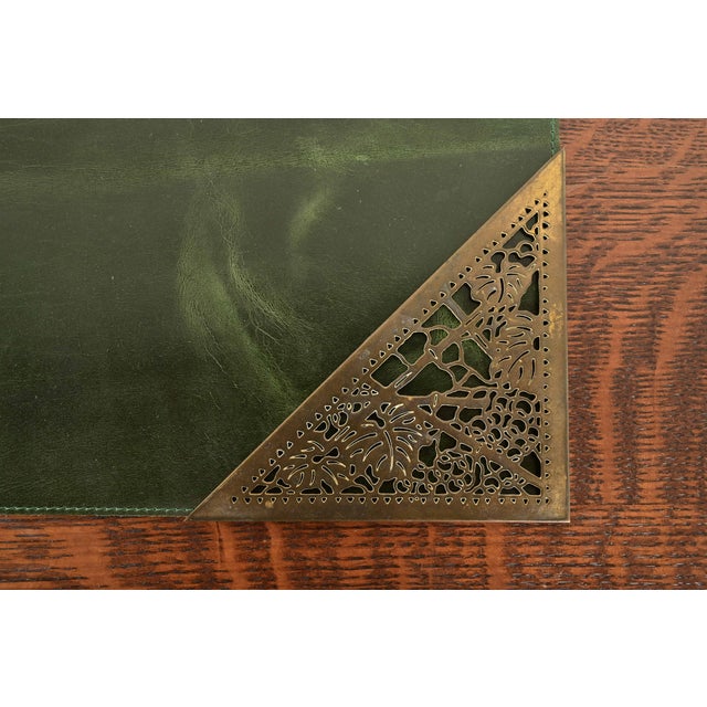 Bronze Tiffany Studios New York Grapevine Bronze Doré Blotter Corners With Leather Desk Blotter For Sale - Image 8 of 13