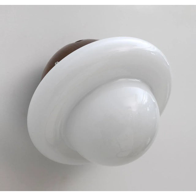 1960s Italian Wooden and Modern Opal Glass Wall Lights, 1960s, Set of 2 For Sale - Image 5 of 12