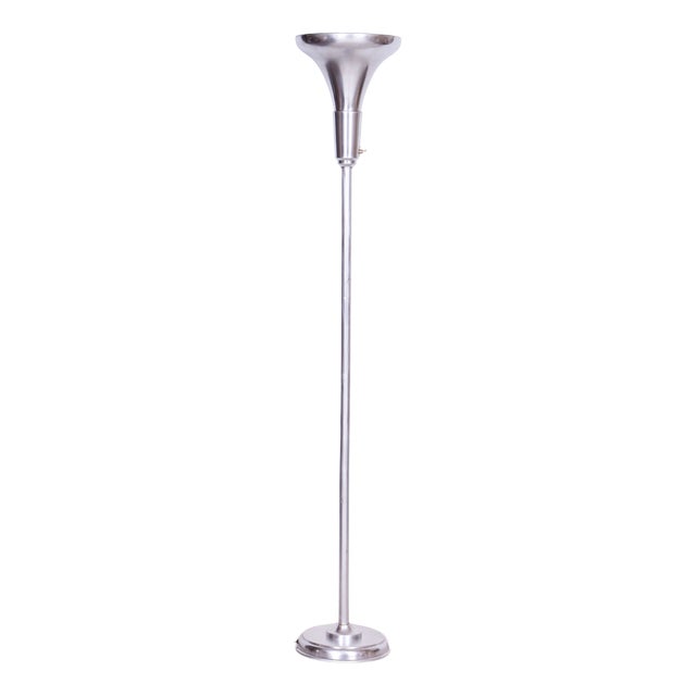 Bauhaus Floor Lamp in Plated Brass by Gottlieb Brothers, Czech, 1930s For Sale