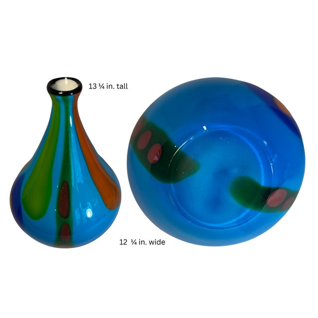 13+ In. Tall Murano Style Multicolor Tear Shaped Art Glass Vase For Sale - Image 16 of 16