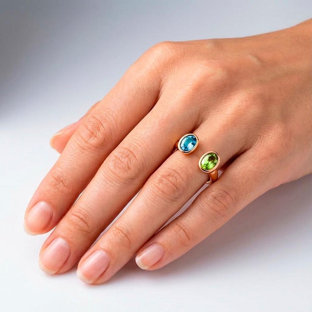 Not Yet Made - Made To Order Toi Et Moi Gemstone Ring: Topaz and Peridot, Size 7.5 For Sale - Image 5 of 12