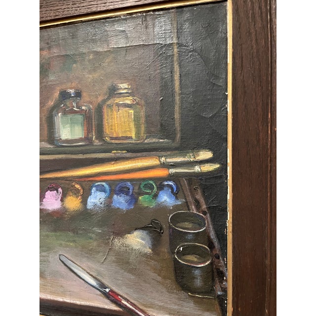 1950s Vintage Mid Century 1950's Still Life Painting "Palette" Artist Signed New York For Sale - Image 5 of 12