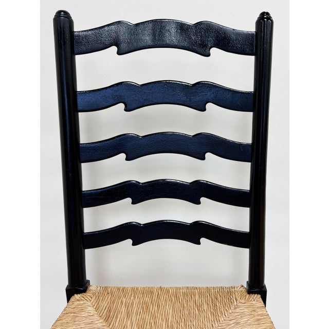 Maitland-Smith Style Black Ladderback Rush Seat Dining Chairs, S/6 For Sale - Image 10 of 12