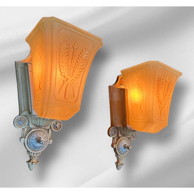 Metal 1920s Art Deco Chandelier and 2 Sconces For Sale - Image 7 of 11
