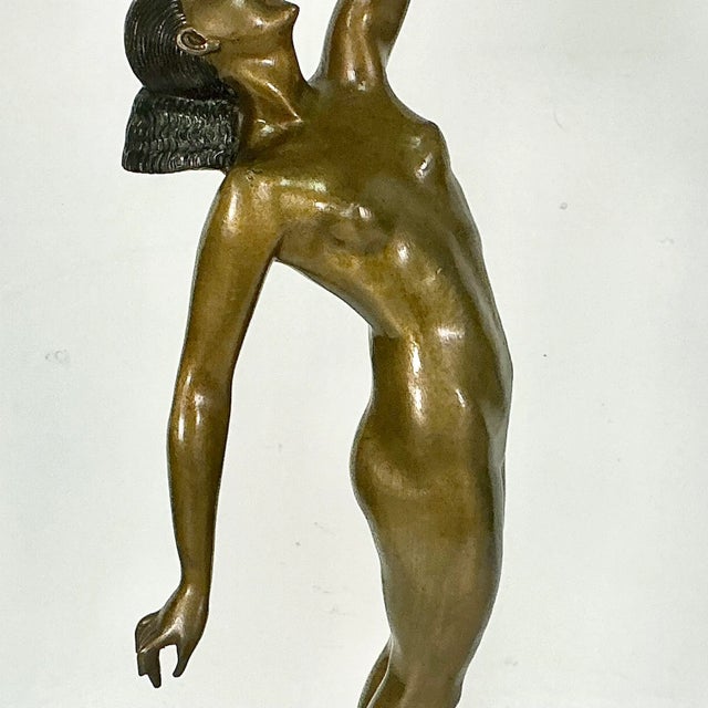 Bronze Vintage French Art Deco Pierre Le Faguays Bronze Nude Sculpture, Girl With Dove For Sale - Image 8 of 18