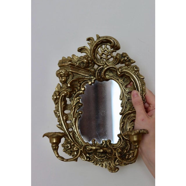 Metal Swedish Brass Sconces with Mirror, Set of 2 For Sale - Image 7 of 8