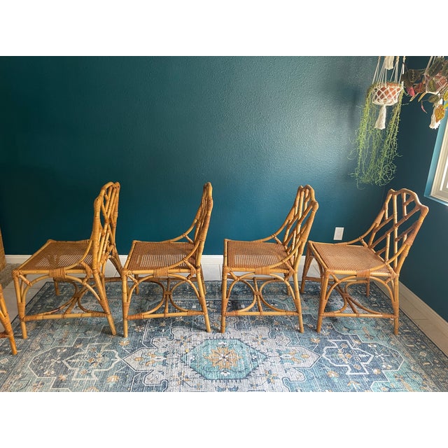 Late 20th Century Italian Vintage Rattan Chippendale Style Dining Chairs, Set of 6 After Dal Vera For Sale - Image 5 of 13