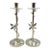 Pair of Emilia Castillo Silver-Plated Candlesticks With Emerald Stone Inlay For Sale