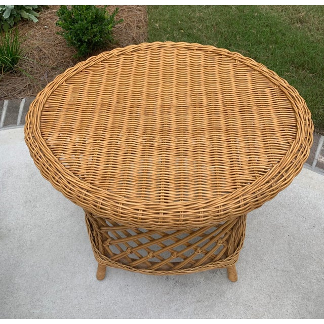 Mid-Century Modern 1980s Vintage Oval Rattan Wicker Cane Side Table For Sale - Image 3 of 13