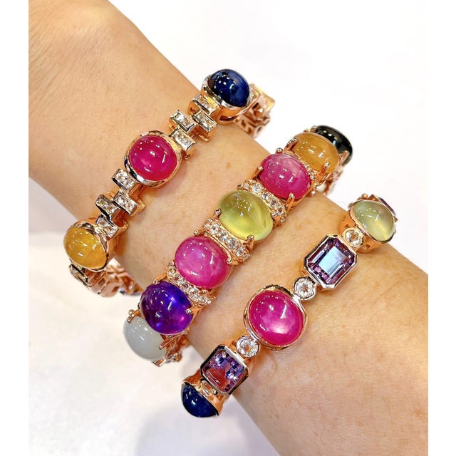 2000 - 2009 Bochic "Capri" Vintage Diamond, Ruby & Sapphire Bangle Set In 18K & Silver For Sale - Image 5 of 18