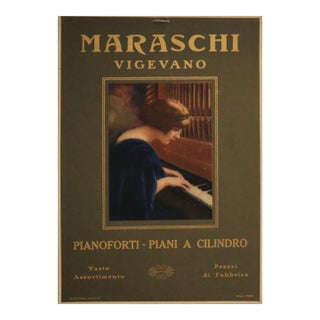1922 Italian Piano Advertisement Poster - Maraschi Vigevano (Green) For Sale