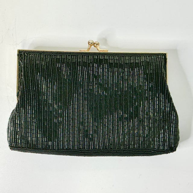 1980s Vintage Art Deco Hollywood Regency Hand Beaded Black Evening Handbag Clutch. For Sale - Image 11 of 11