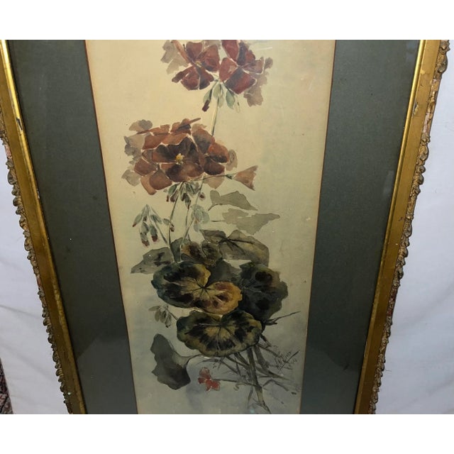 1899 Signed Floral Watercolor of a Flower Bouquet of Impatiens & Violets in the Original Frame For Sale - Image 9 of 10