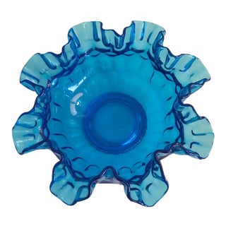 Vintage Scalloped Blue Glass Bowl For Sale