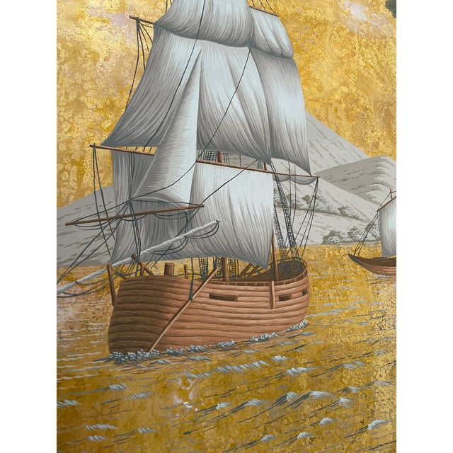French Voyage of the Pacific, Hand-Painted Wallpaper For Sale - Image 3 of 8