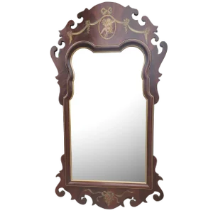 George III Style Parcel Gilt and Painted and Decorated Mahogany Wall Mirror