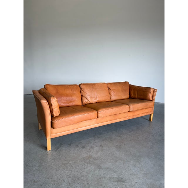 Peach Mid Century Danish Cognac Leather Sofa For Sale - Image 8 of 10