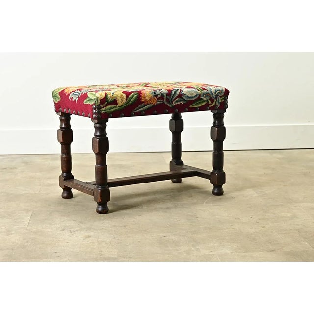 French 19th Century Oak & Needlepoint Stool For Sale - Image 4 of 9