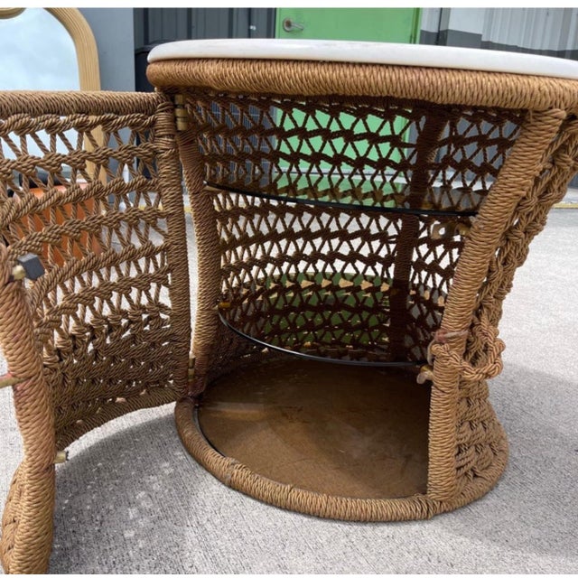 Mid 20th Century Marzio Cecchi Studio Most Rope Travertine Top Side Tables or Nightstands, a Pair For Sale - Image 5 of 12