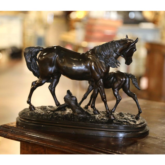 Metal 19th Century French Patinated Spelter Horse and Foal Sculpture After p.j. Mêne For Sale - Image 7 of 8