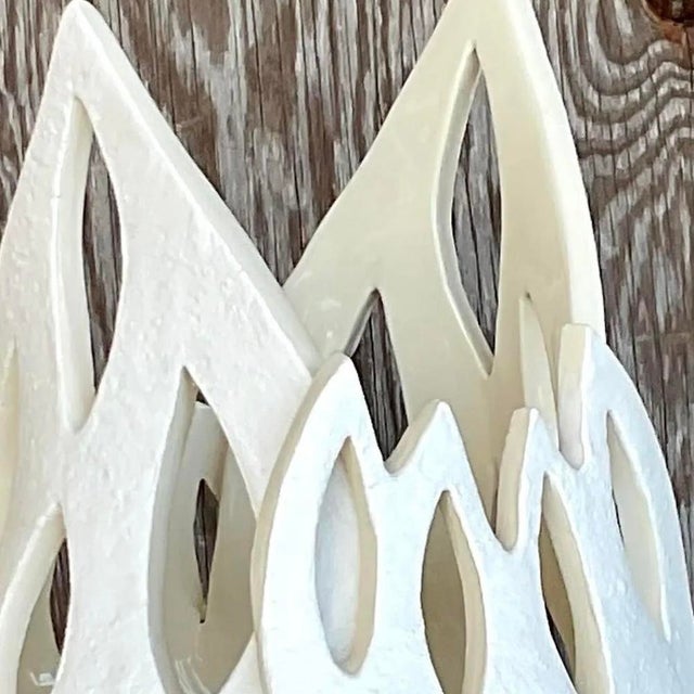 Vintage Signed Modernist White Ceramic Flame Cachepot For Sale - Image 11 of 14