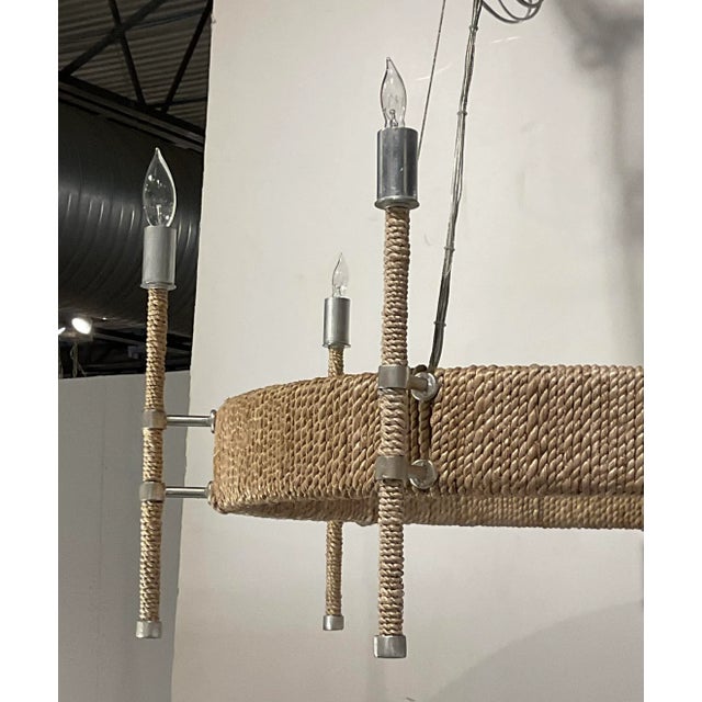 Original retail $2240, stylish Currey & Co. Organic Modern Rope Monzie Chandelier, silver finished accents, showroom floor...