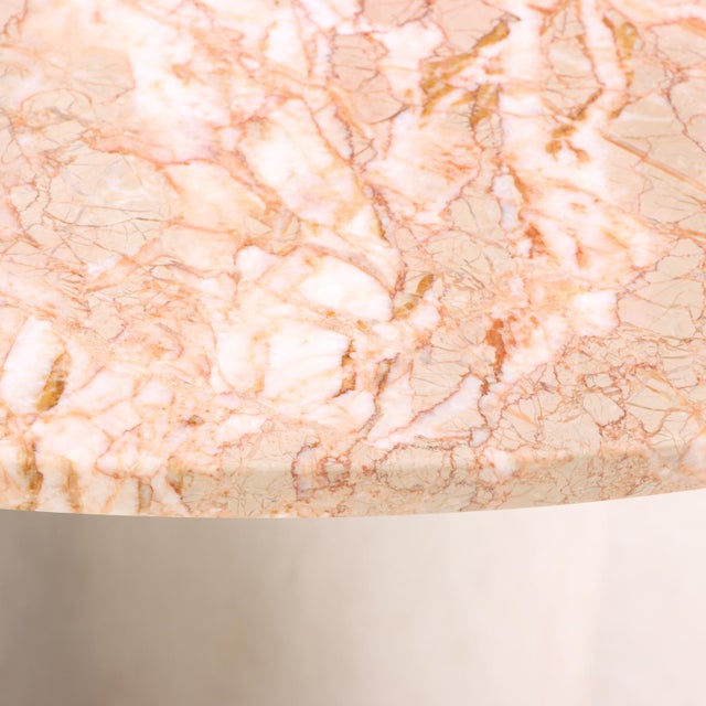 Contemporary Modernist Round Dining Table, Attributed to Brueton, Breccia Oniciata Marble & Chrome For Sale - Image 3 of 4