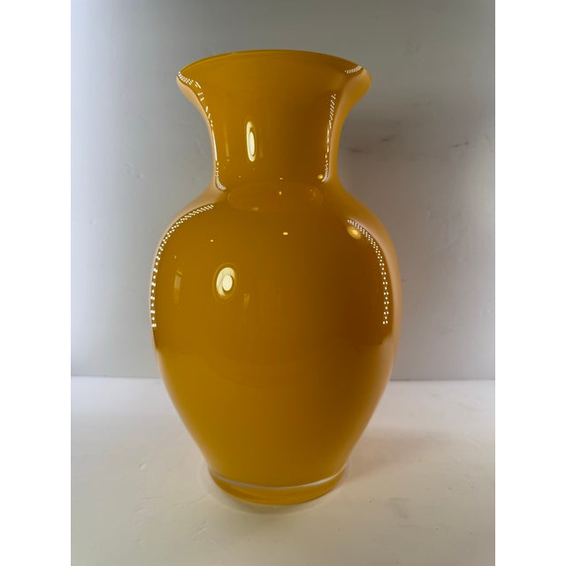 Large Mid-Century Modern Vibrant Yellow Hand-Blown Art Glass Statement Vase For Sale - Image 11 of 11