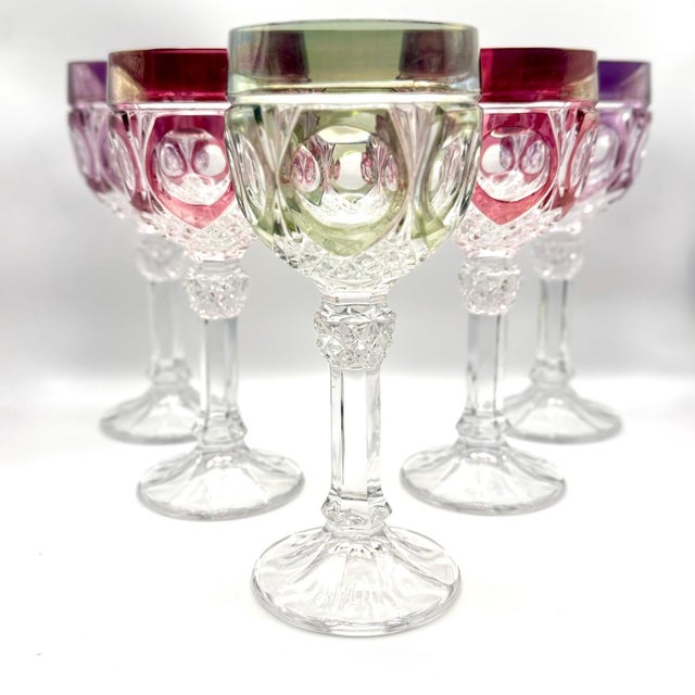 Postmodern Late 20th Century Nachtmann "Napoleon" Colored Crystal Water Goblets (Set of 5) For Sale - Image 3 of 8