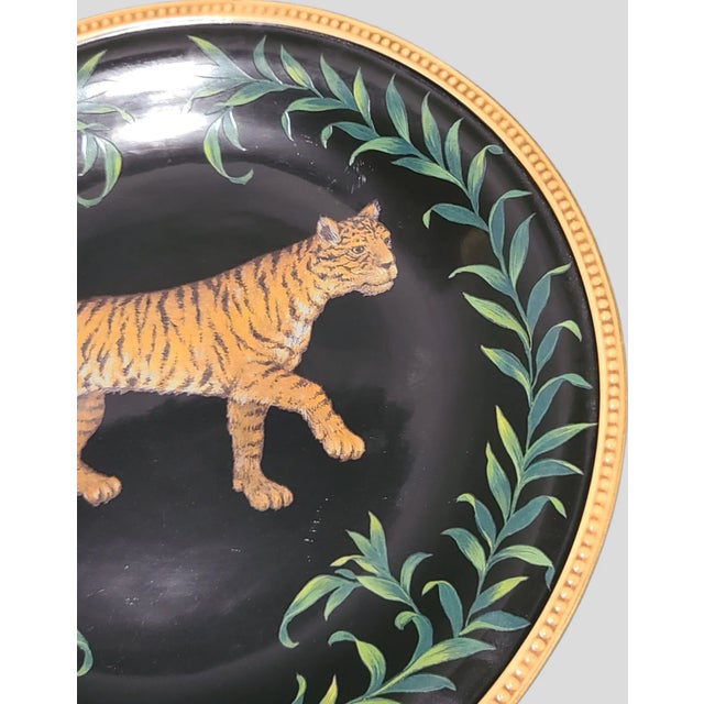 Hollywood Regency Late 20th Century Wild Raymond Waites Safari Tiger Decorated Display Plate Platter For Sale - Image 3 of 7