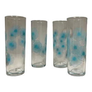 1970s Vintage Ikea Discontinued Atomic Sunburst Turquoise Aqua Collins Highball Glasses - Set of 4