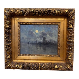 19th Century Night Seascape Oil Painting For Sale