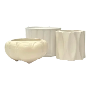 Vintage Warm-White Textured Planters - Group of 3