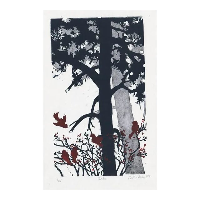 2007 Ginnie Madsen Red Wyoming Linocut For Sale