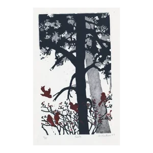 2007 Ginnie Madsen Red Wyoming Linocut