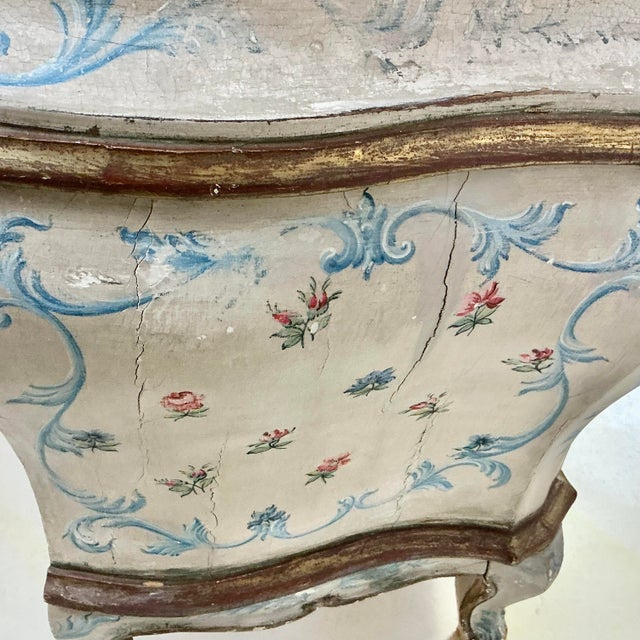 1800c Antique French Louis XV Hand-Painted Bombay Sideboard Commode Dresser, Flora & Acanthus Leaves For Sale - Image 16 of 18