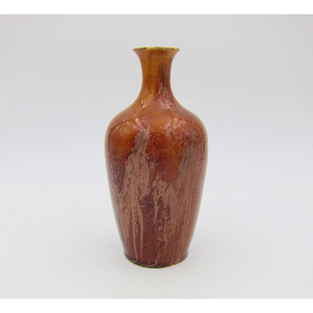 An antique English art pottery vase with a glittering metallic aventurine glaze from British potter and glaze chemist,...