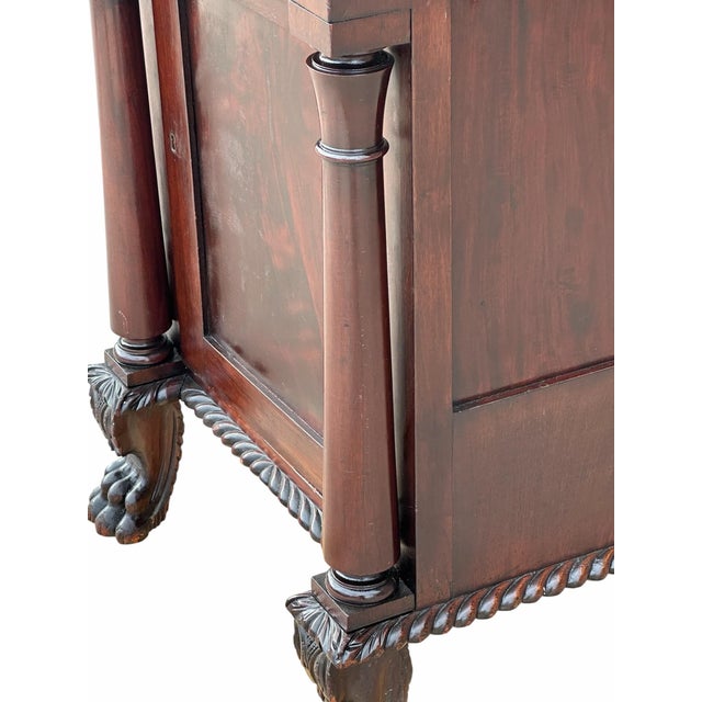 Wood Antique Late Federal Classical Period Mahogany Bedside Cabinet on Lion Paw Feet For Sale - Image 7 of 12