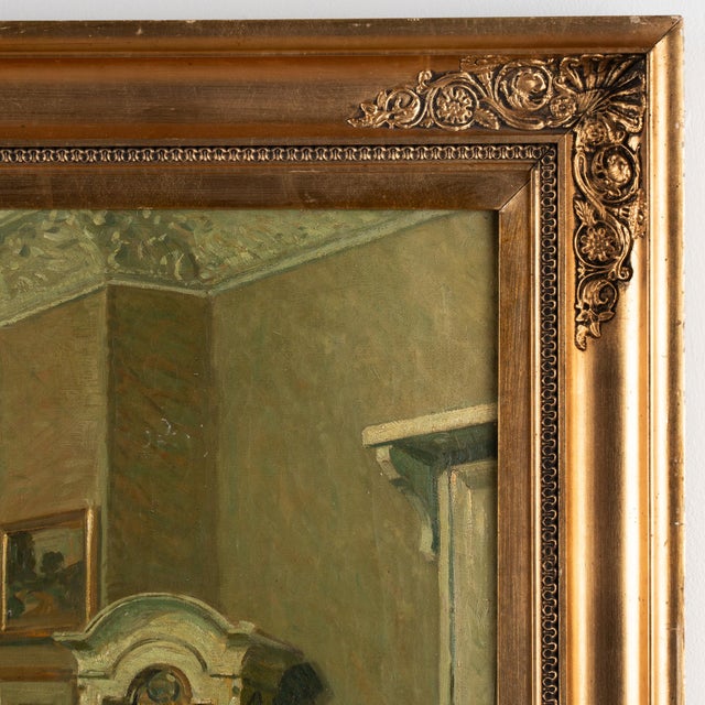 Portraiture Oil on Canvas Painting of 2 Women Playing Cards, Signed & Dated Friz Kraul 1912 For Sale - Image 3 of 10