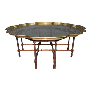 Fine Quality Baker Furniture Brass Tray Top Faux Bamboo Coffee Table