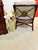 1970s 2 Professionally Refurbished McGuire Target Back Rattan Lounge Chairs With Ottoman. Upholstered in Vintage Original Green and Blue For Sale - Image 5 of 12